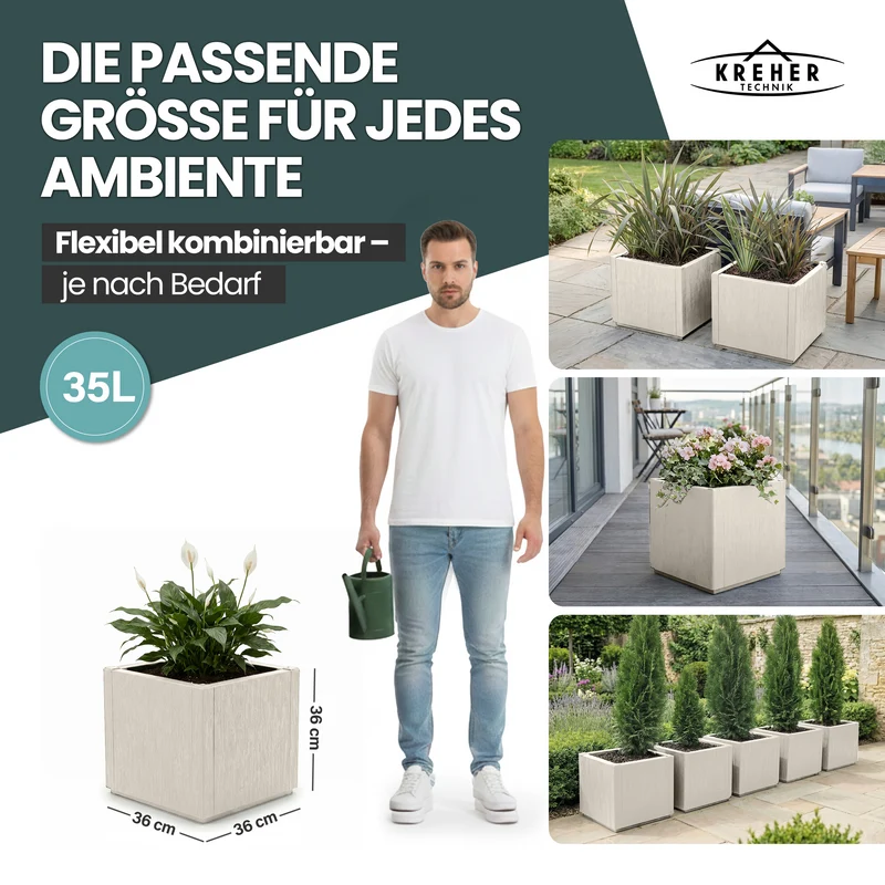 2 x Pflanzkasten "Ethica" in Struktur Optik schmale Version (Beige)
