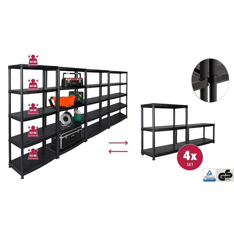 Set: 4 x OPTIMO - Schwerlastregal 16 Zoll (Schwarz)