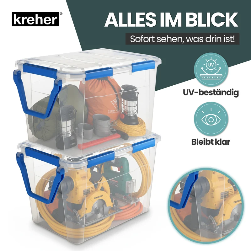 Wasserdichte Box (IP67) mit Deckel und Rollen 100 Liter Volumen (Set wählbar)
