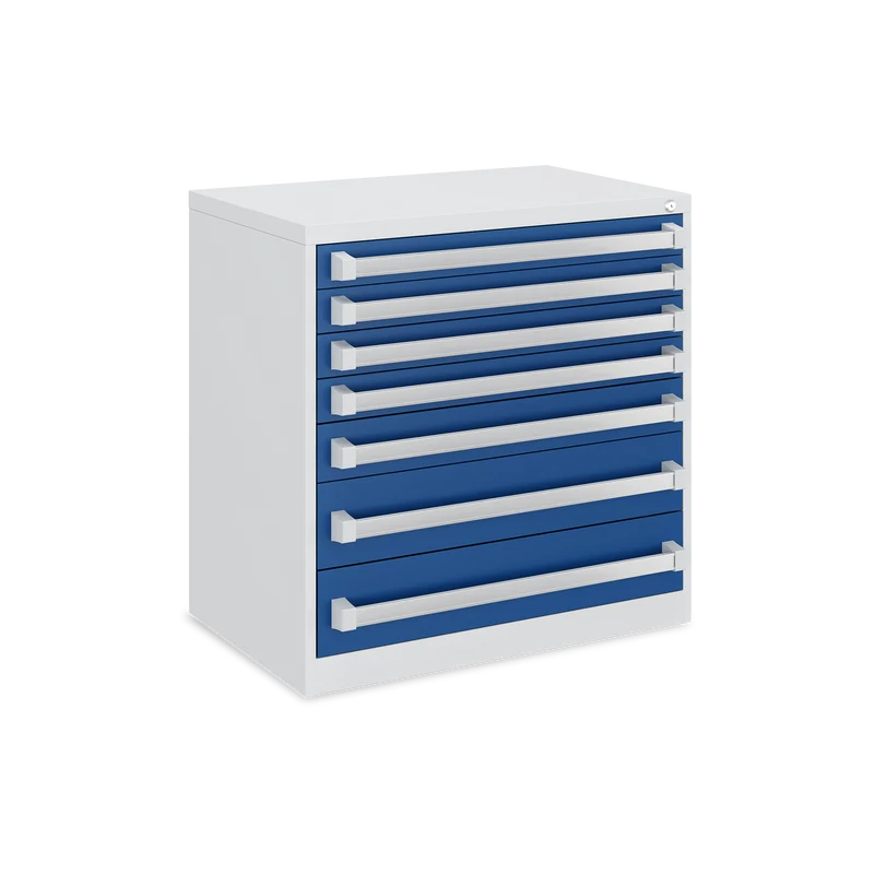 Schubladenschrank (7-Schübe) mit Metallgriffen – Lichtgrau