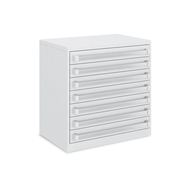 Schubladenschrank (7-Schübe) mit Metallgriffen – Lichtgrau
