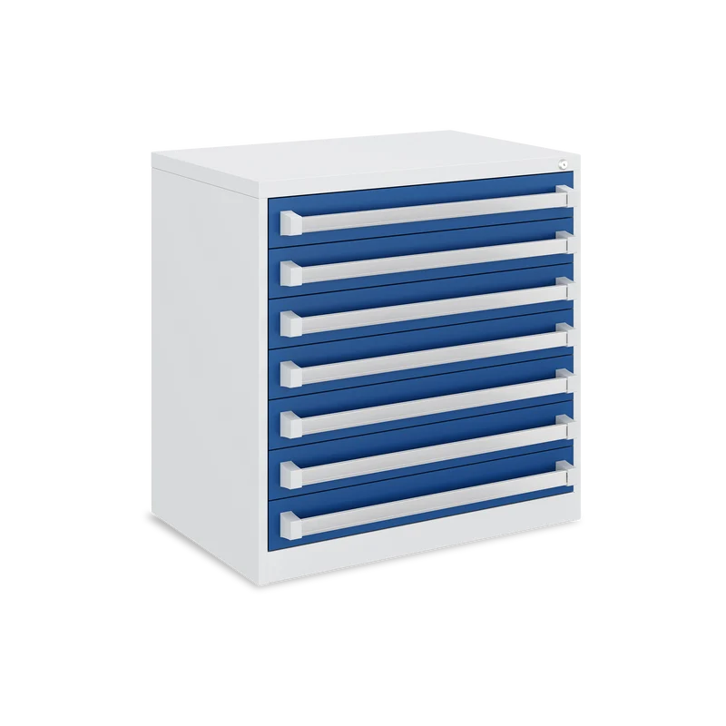 Schubladenschrank (7-Schübe) mit Metallgriffen – Lichtgrau