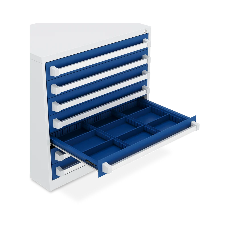 Schubladenschrank (7-Schübe) mit Metallgriffen – Lichtgrau