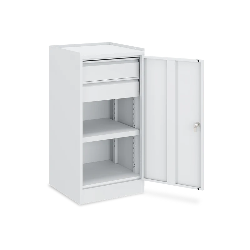 Werkzeugschrank (1-Türe) – 1 Fachboden & 2 Schubladen – Lichtgrau