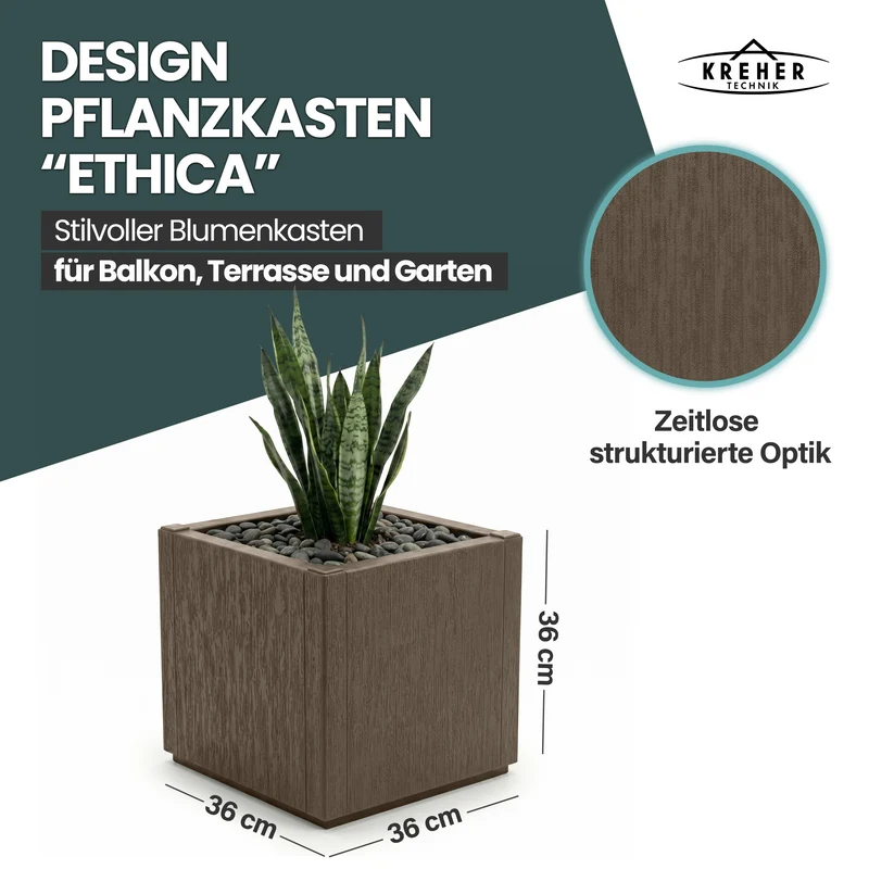 2 x Pflanzkasten "Ethica" in Struktur Optik schmale Version (Taupé)