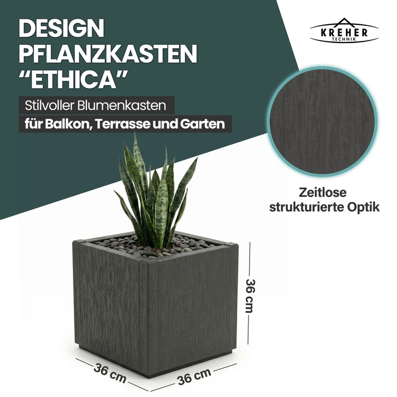 3 x Pflanzkasten "Ethica" in Struktur Optik schmale Version (Anthrazit)