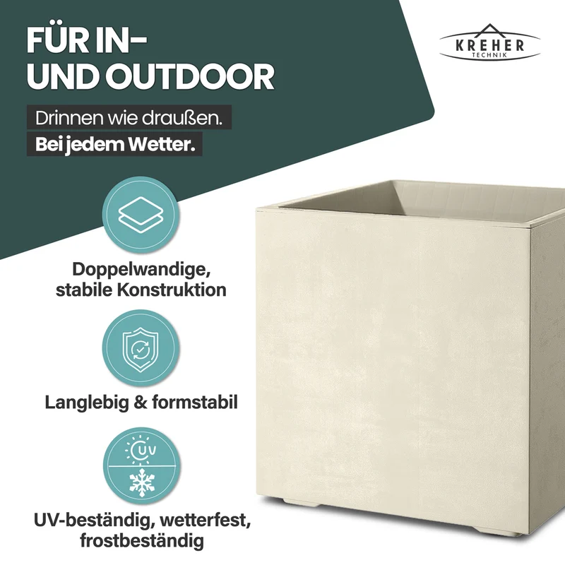 XL Pflanzkübel 'Millennium' 40 Liter, eckig in Creme Weiß