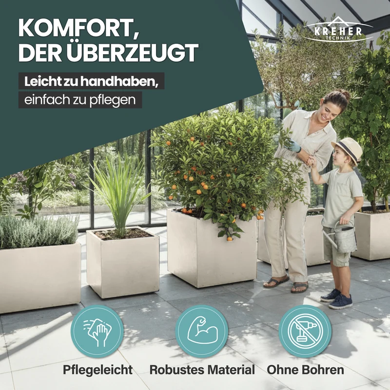 XL Pflanzkübel 'Millennium' 40 Liter, eckig in Creme Weiß