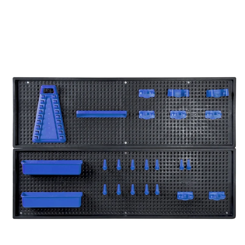 Blaue Werkzeuglochwand aus Kunststoff mit 24 teiligem Hakenset, 80 x 50 cm (Set wählbar)