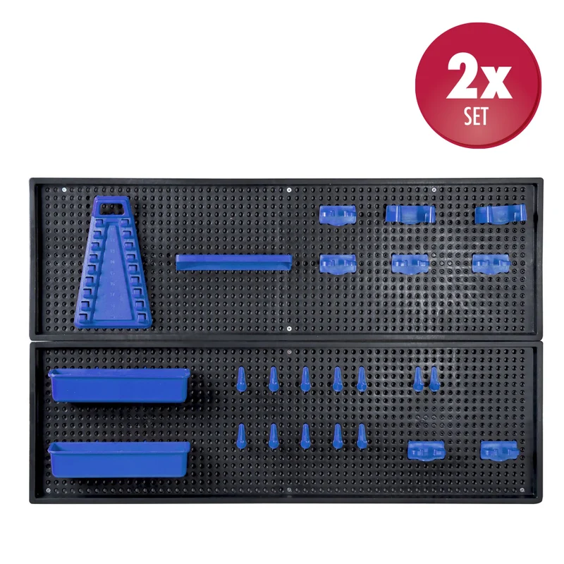 Blaue Werkzeuglochwand aus Kunststoff mit 24 teiligem Hakenset, 80 x 50 cm (Set wählbar)