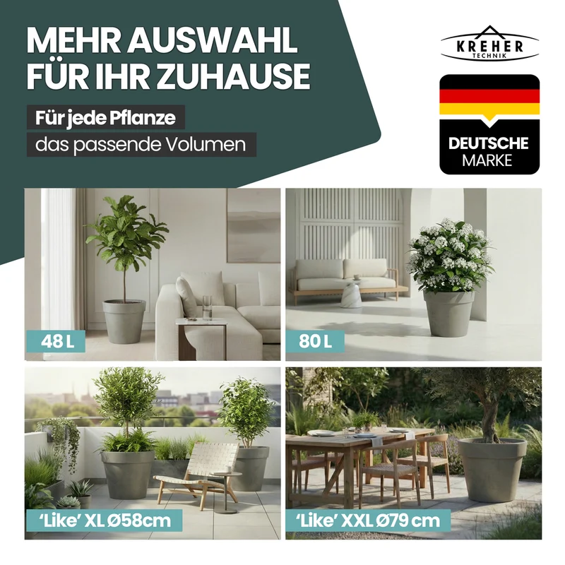 XXL Pflanzkübel / Pflanztopf „LIKE“ Ø 79 x H 69 cm - Braun - Rund, Rollbar - in Natur Stein Optik