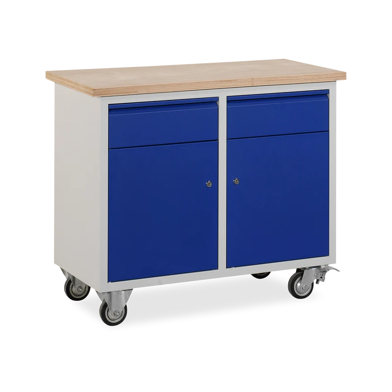 Werkzeugwagen (2-Türen & 2-Schübe) mit Lenkrollen – Lichtgrau