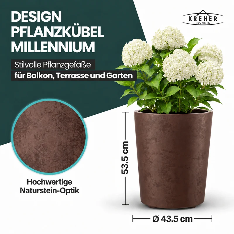 Runder XL Pflanzkübel "Millennium" 48 Liter in Braun