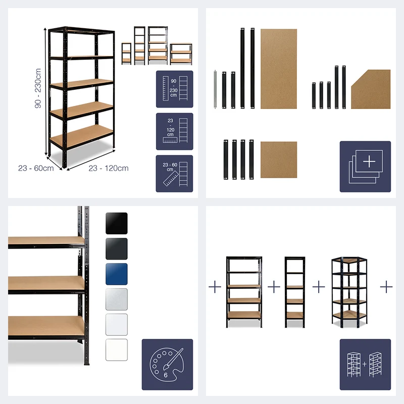 shelfplaza BLACK Schwerlastregal 90x70x40 cm schwarz mit 3 Böden