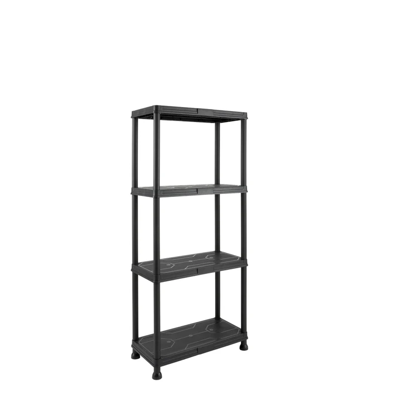 Kunststoffregal 12" Q-Brick mit 4 Böden in Schwarz und Lagerboxen (Set wählbar)
