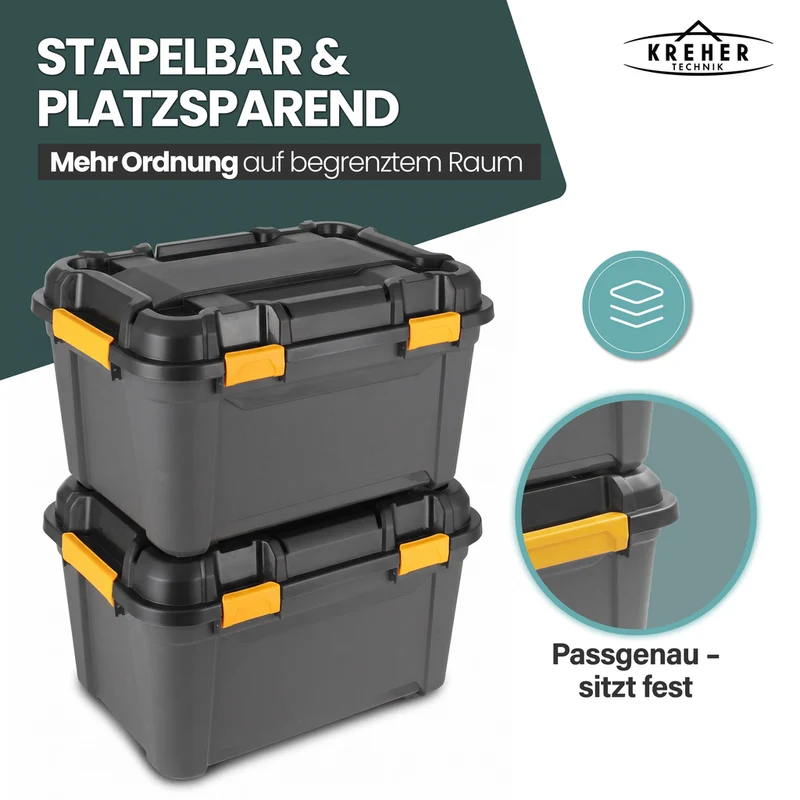 Wasserdichte Aufbewahrungsbox 'Bunker' 80 Liter mit Deckel - IPX7 (Set wählbar)