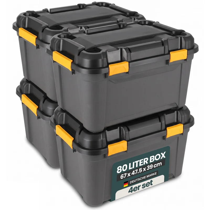 Wasserdichte Aufbewahrungsbox 'Bunker' 80 Liter mit Deckel - IPX7 (Set wählbar)