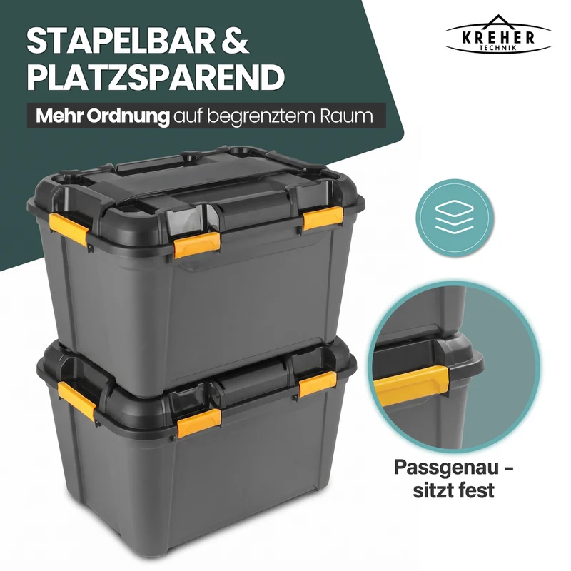 Wasserdichte Aufbewahrungsbox 'Bunker' 160 Liter mit Deckel - IPX7 (Set wählbar)