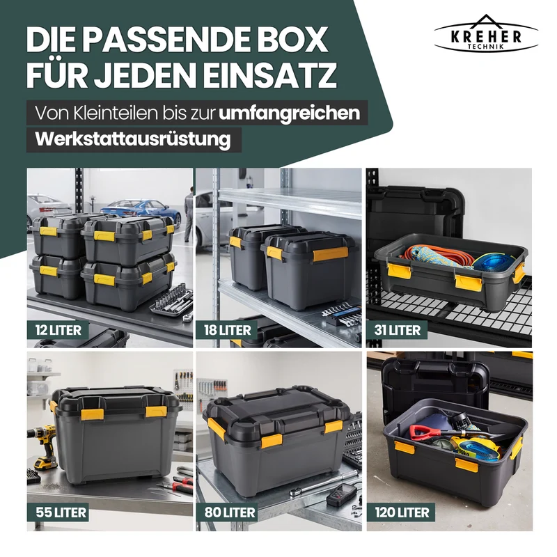Wasserdichte Aufbewahrungsbox 'Bunker' 160 Liter mit Deckel - IPX7 (Set wählbar)
