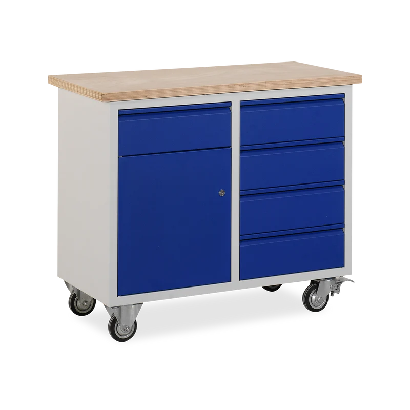 Werkzeugwagen (1-Türe & 5-Schübe) mit Lenkrollen – Lichtgrau