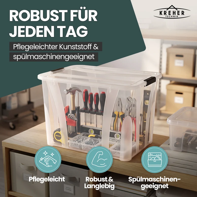Aufbewahrungsbox 'Master' Box mit Deckel - 55 Liter Volumen, in Transparent