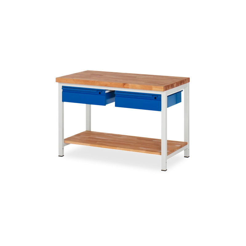 Profi-Werkbank mit Holz-Ablageboden und 2x Schubladen