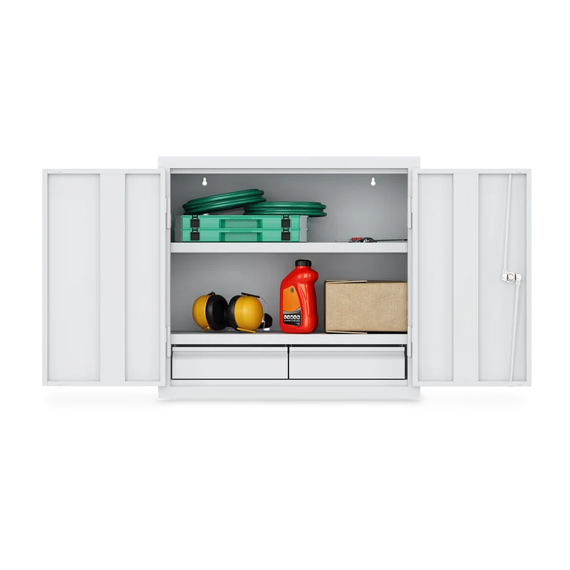 Werkstatt-Hängeschrank (650 mm) mit 2 Schubladen & 2 Fachböden – Lichtgrau