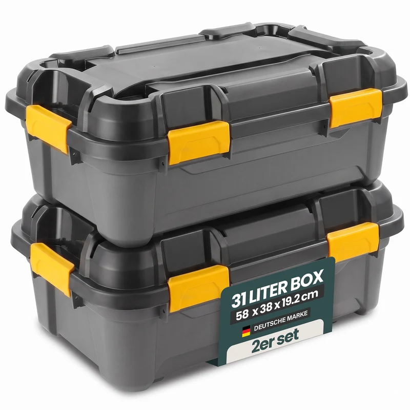 Wasserdichte Aufbewahrungsbox 'Bunker' 31 Liter mit Deckel - IP67 (Set wählbar)