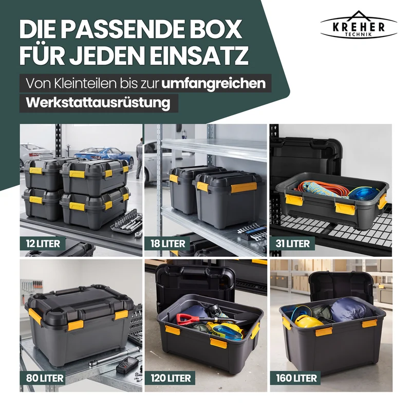 Wasserdichte Aufbewahrungsbox 'Bunker' 55 Liter mit Deckel - IP67 (Set wählbar)