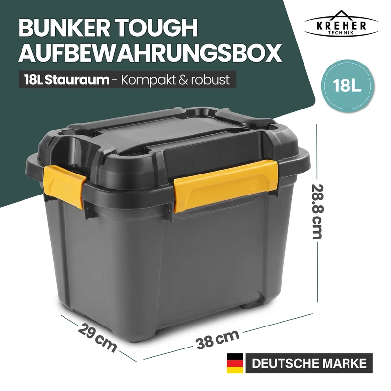 Wasserdichte Aufbewahrungsbox 'Bunker' 18 Liter mit Deckel - IP67 (Set wählbar)