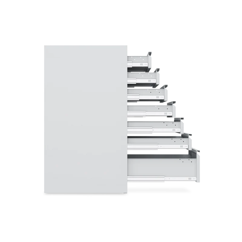 Schubladenschrank (900 mm hoch) mit 14-Schubladen in Lichtgrau