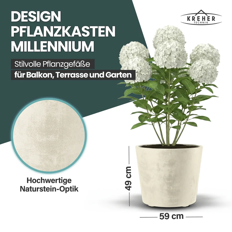 Rollbarer XXL Pflanzkübel "Millennium" 80 Liter in Creme Weiß