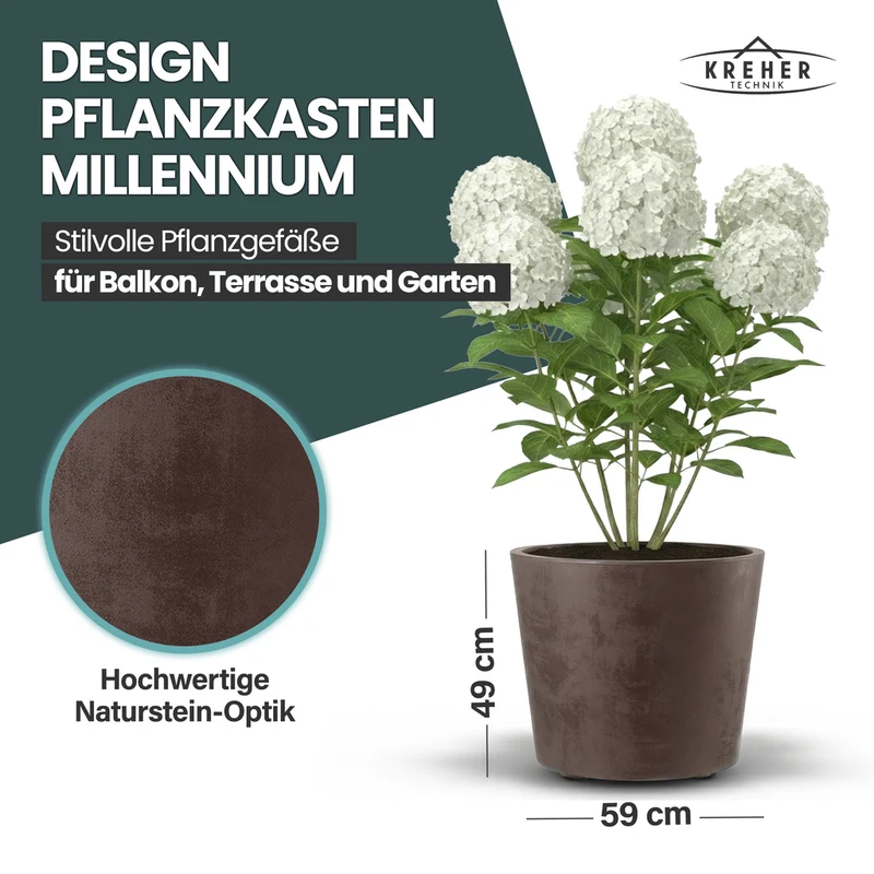 Rollbarer XXL Pflanzkübel "Millennium" 80 Liter in Braun