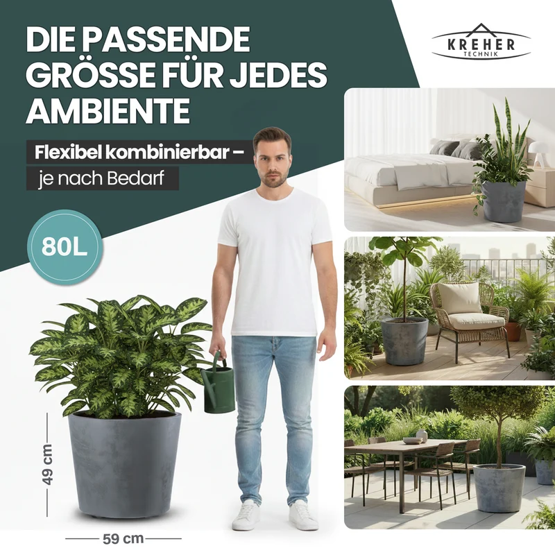 Rollbarer XXL Pflanzkübel 'Millennium' 80 Liter in Grau