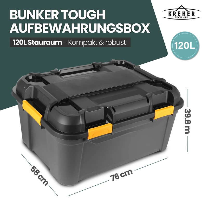 Rollbare 'Bunker Tough' Box (IP67/IPX7) mit Deckel in verschiedenen Größen (Größe wählbar)