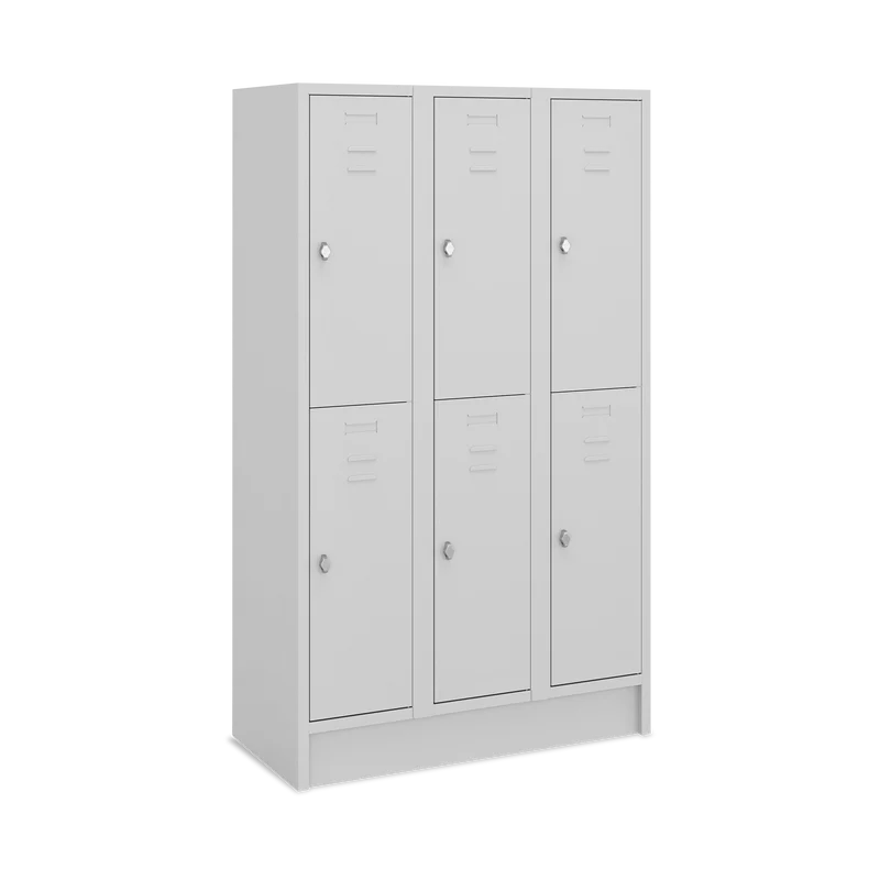 Fächerschrank (3 Abteile je 2 Fächer) 350 mm Abteilbreite – Korpus Lichtgrau