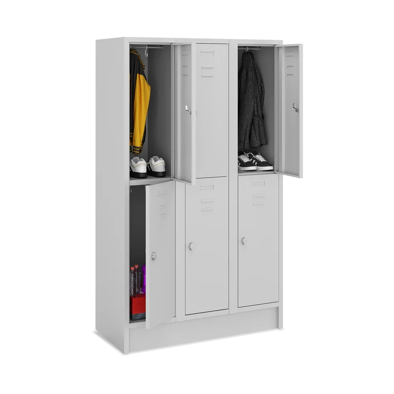 Fächerschrank (3 Abteile je 2 Fächer) 350 mm Abteilbreite – Korpus Lichtgrau