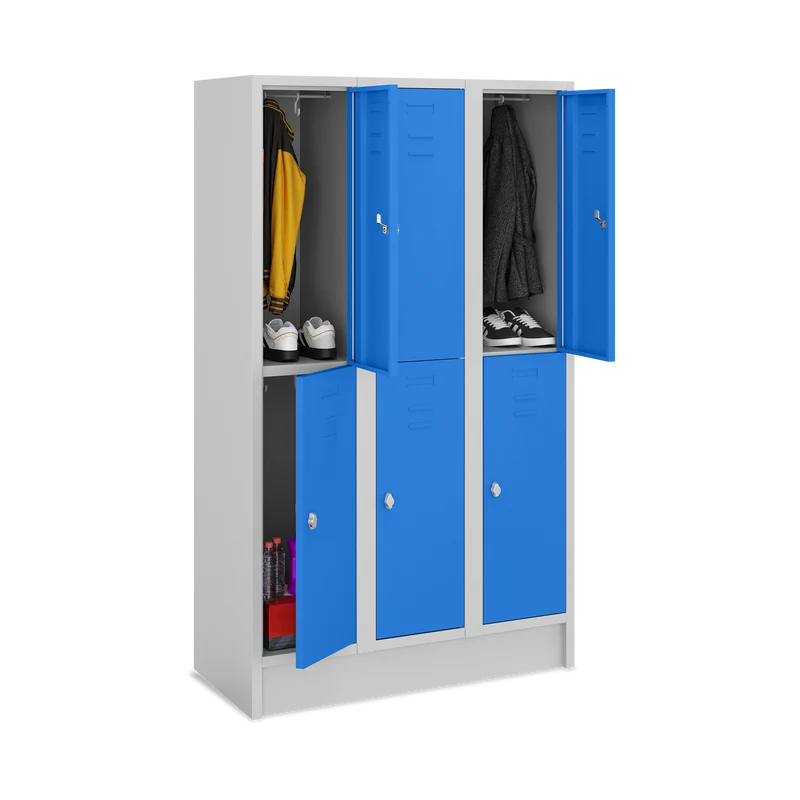 Fächerschrank (3 Abteile je 2 Fächer) 350 mm Abteilbreite – Korpus Lichtgrau