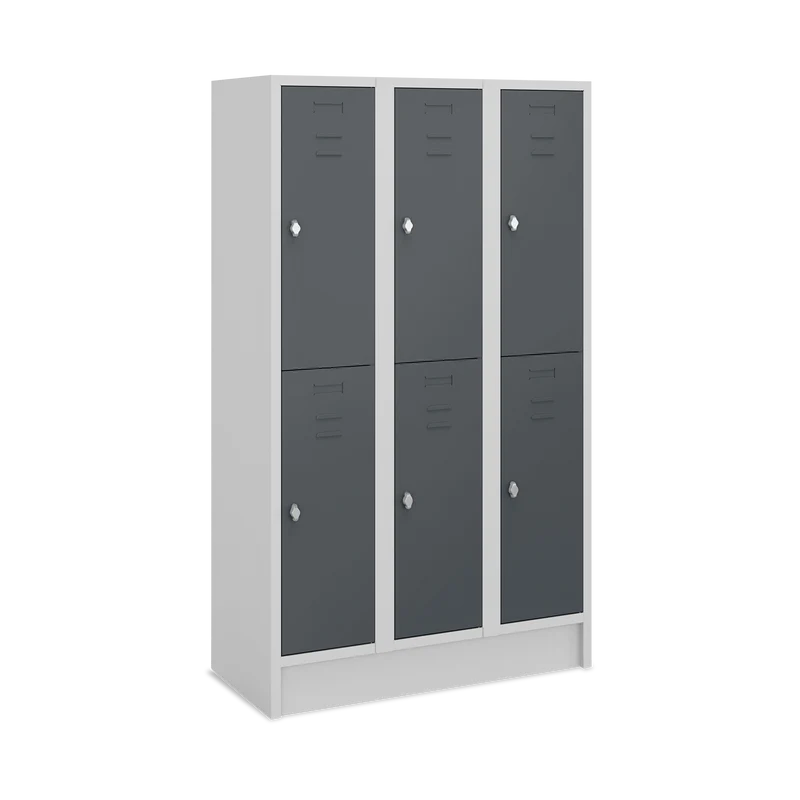 Fächerschrank (3 Abteile je 2 Fächer) 350 mm Abteilbreite – Korpus Lichtgrau