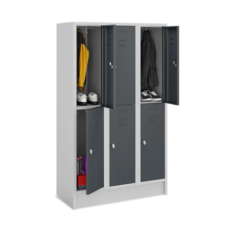 Fächerschrank (3 Abteile je 2 Fächer) 350 mm Abteilbreite – Korpus Lichtgrau