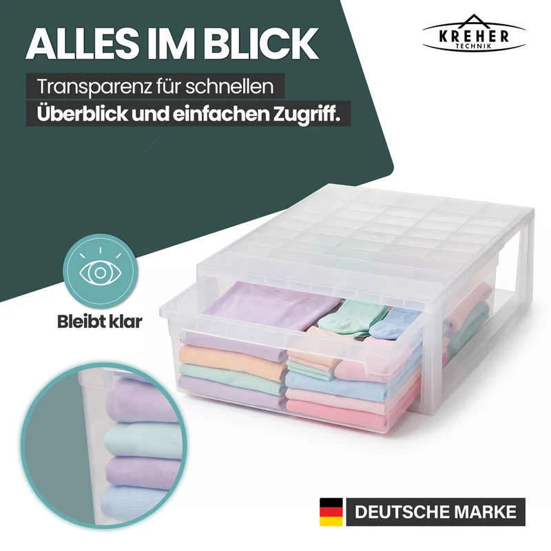 Set: 2 x Schubladenbox 52 Größe XL, 22 Liter - extra tief und halbhoch (weiss, transparent)