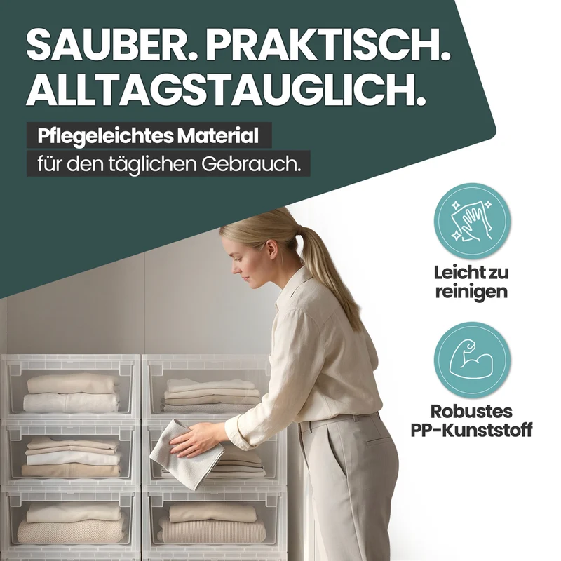 Set: 2 x Schubladenbox 52 Größe XL, 22 Liter - extra tief und halbhoch (weiss, transparent)