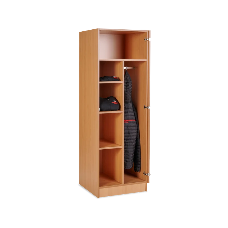 Kleider- & Wäscheschrank (1-Türe) | Komplett Holz (Buche)