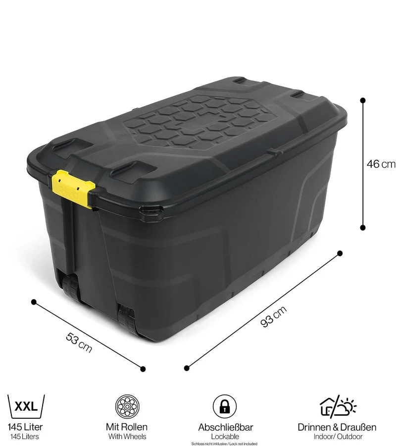 XXL Rollbox/Kissenbox mit Deckel, 145 Liter (Schwarz)