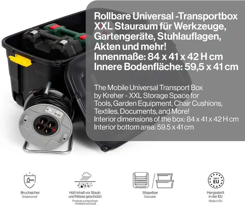 XXL Rollbox/Kissenbox mit Deckel, 145 Liter (Schwarz)