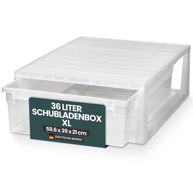 Schubladenbox Größe XL, Volumen 36 Liter (weiss, transparent)
