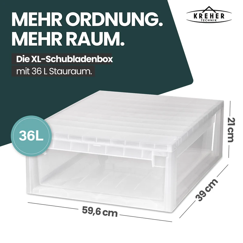 Schubladenbox Größe XL, Volumen 36 Liter (weiss, transparent)