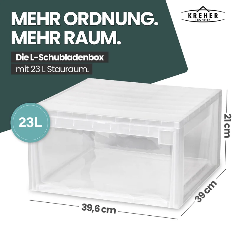 Schubladenbox Größe L, Volumen 23 Liter (weiss, transparent)
