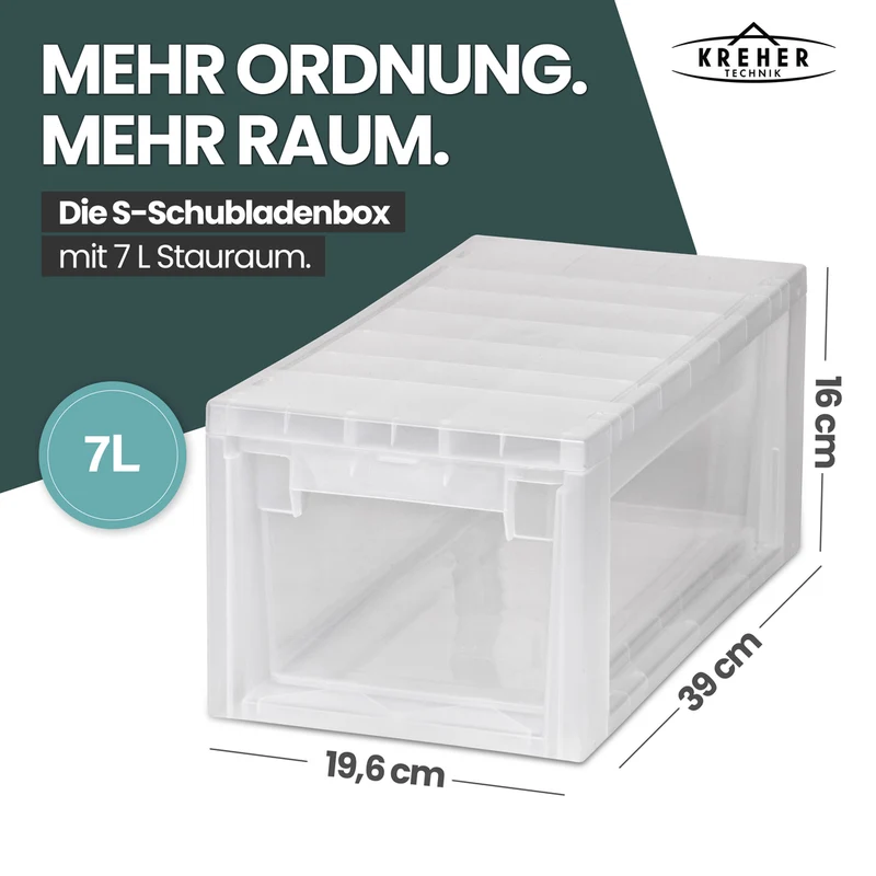 Schubladenbox Größe S, Volumen 7 Liter (weiss, transparent)