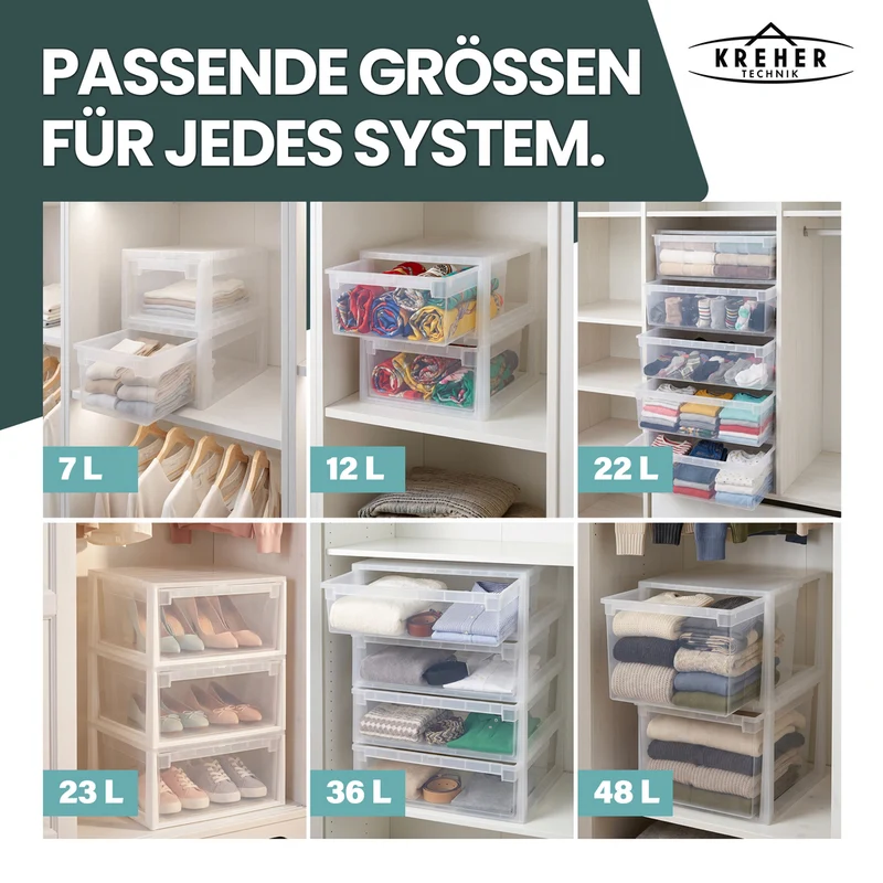 Schubladenbox Größe S, Volumen 7 Liter (weiss, transparent)